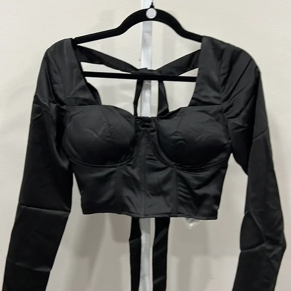 Danielle Guizio satin bustier Crop Top Black open Back - Picture 3 of 7